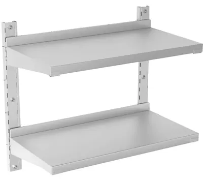 Zdjęcie produktu dla Półka ścienna ze stali nierdzewnej - półka kuchenna - 2-poziomowa, 80x30 cm - łatwy montaż - wszechstronne zastosowanie - srebrna