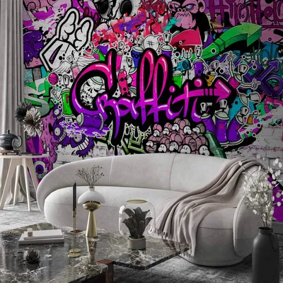 Produktbild von Vlies Fototapete - Purple Graffiti 350x245 cm Streetart f-A-0348-a-c