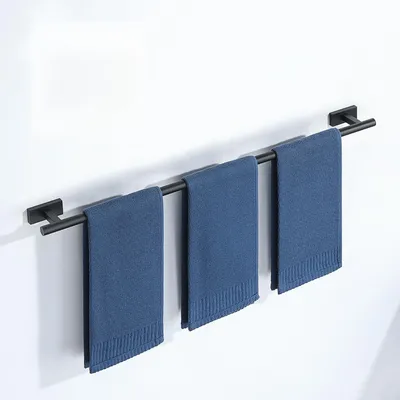 Image de Porte-serviettes noir en acier inoxydable 304, barre porte-serviettes à fixation murale, support pour serviettes d'invités, ensemble pour salle de bains, support mural pour serviettes de bain pour salle de bains et cuisine (80 cm)