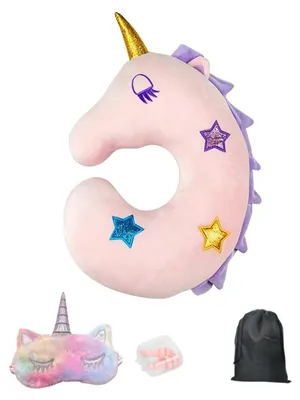 Imagen del producto de Omgoods - Almohada de viaje con antifaz y tapones para los oídos - Diseño de unicornio
