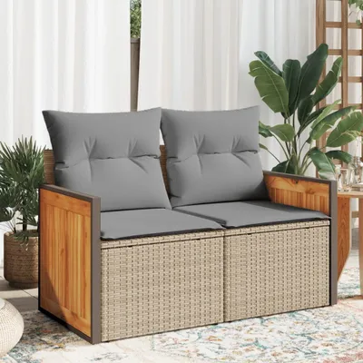 Produktbild von Gartensofa mit Kissen 2-Sitzer Beige Poly Rattan, Gartensofas 366099