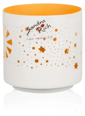 Produktbild von SANDRA RICH, Teelichthalter "ORIENT" 7cm. matt-weiß. Innen Orange