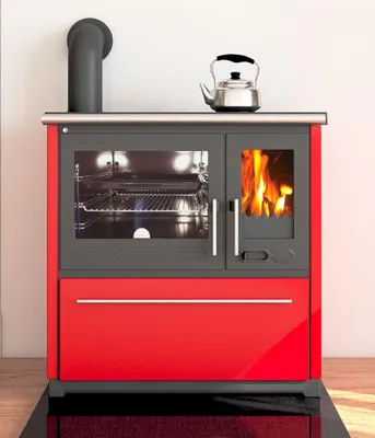 Produktbild von Küchenofen Holzherd Plamen 850 rot, linke Version - 8 kW Dauerbrandherd