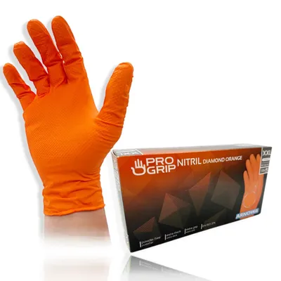 Produktbild von PROGRIP Nitril Handschuhe Orange Diamant Grip Robust Lebensmittelecht Größe XXL