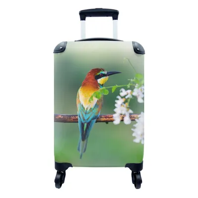 Produktbild von MuchoWow® Koffer Handgepäck Trolley Rollkoffer Kleine Reisekoffer mit 4 Rollen - Vogel - Bienenfresser - Blumen - Cabin Size < 55x40x23 cm & 55x40x20 cm - Fotokoffer - Kabinenkoffer - Boardgepäck - Reise-Box - Reisekoffer - Reisegepäck - Koffer mit Bild - Trolley für Kinder
