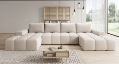 Produktbild von Moebelfest Lusso Ecksofa U-Form Couch Creme Teddy-Bouclé - Stoff