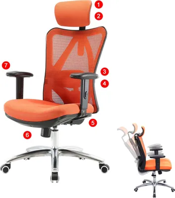 Produktbild von SIHOO Bürostuhl Schreibtischstuhl, ergonomisch, verstellbare Lordosenstütze, 150kg belastbar  ohne Fußstütze, orange