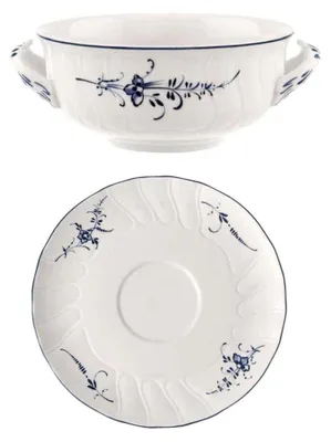 Produktbild von Suppentasse und Untertasse Vieux Luxembourg weiß blau Porzellan