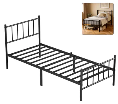 Obrázek produktu pro Kovová postel JOIEYOU 90 x 200 cm, černá – pevná jednolůžková postel s úložným prostorem 32 cm, tichá, včetně roštu