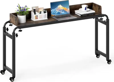Produktbild von COSTWAY Überbetttisch mit Rollen, Betttisch mit Höhe & Länge, Pflegetisch mit Schallwand & Metallrahmen, Schreibtisch, Computertisch, Laptoptisch