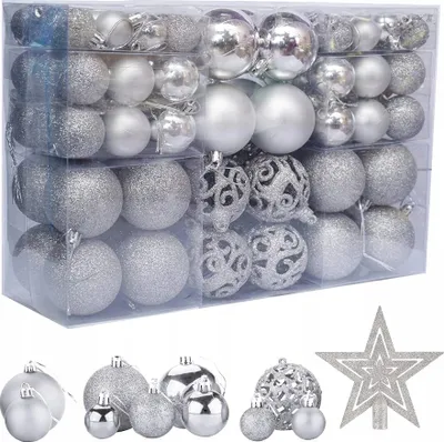 Produktbild von Xxl Weihnachtskugel-Set 100 Stück + Stern-Spike Für Den Weihnachtsbaum Silber