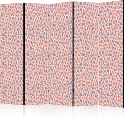 Produktbild von 5-teiliger Einseitiger Vlies Paravent - Giraffe Pattern - Colorful Animal Pattern in Blue-Pink Spots 225x172 cm Muster f-A-10193-z-b