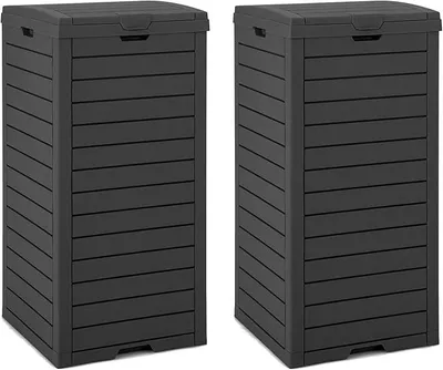 Productafbeelding van Afvalbak met deksel, 118 liter, afvalcontainer voor tuin, met uitschuifbare opvangbak voor vloeistoffen en handvat, waterdichte afvalbak voor buiten, geschikt voor veranda, achtertuin, terras (2 stuks, zwart)