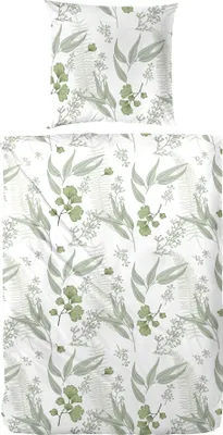 Produktbild von Primera Perkal Bettwäsche 135x200 cm Farne Blätter grün weiß 133036-55