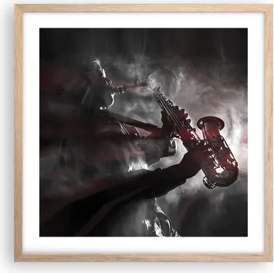 Produktbild von Gerahmtes Poster - Rahmen in heller Eiche - Musiker Saxophonist Schwarz - 50x50 cm - Wand Bild - Wanddeko - Wandbilder - Wandposter - Bilderrahmen - Bilder - Kunstdruck - Wandbild - P2NAC50x50-4276