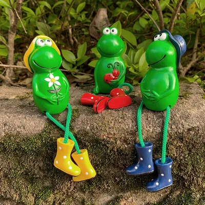 3er-Set Froschfiguren aus Harz, Garten-Deko, handbemalt, grün