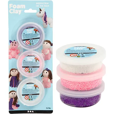 Produktbild von Foam Clay ®, Glitzer, Metallic, Rosa, Lila, Weiß, 3x14 gr 1 Box