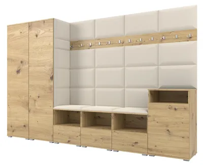 Produktbild von Garderobe NELA XII 300 cm Modulare Flurmöbel Artisan Eiche mit Sitzpolster Creme 01 (Gigantisches Set)