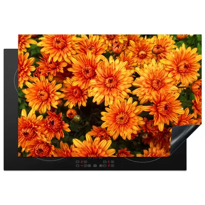 Produktbild von KitchenYeah© Herdabdeckplatte Blumen - Orange - Chrysantheme , 76x51cm, Küche Deko, Glaskeramikkochfeld Herdabdeckung, Abdeckplatte fùr Kochfeld