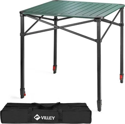 Obrázek produktu pro Skládací hliníkový stůl, 70 x 70 cm, lehký, s nastavitelnou výškou, ideální pro venkovní použití