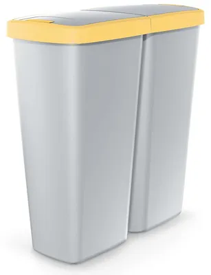 Obrázok produktu pre MONZANA® Kuchynský odpadkový kôš 50 l 2 priehradky s vekom Tlačidlový odpadkový kôš Koš na kancelársky papier Organický odpad Žlté vrece Systém separácie odpadu Recyklácia Sivá Žltá