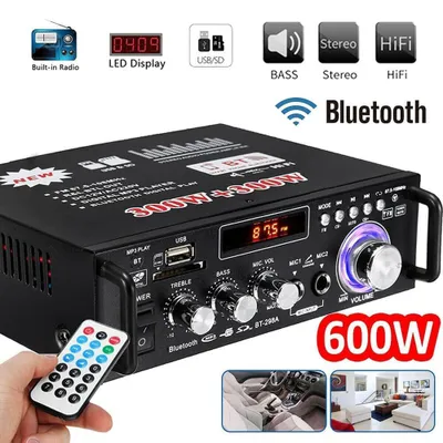 Image de mini amplificateur stéréo Hi-Fi 600W Amplificateur de puissance numérique Bluetooth Amplificateur FM LCD Audio professionnel