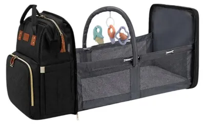 Obrázek produktu pro Verk 27815 Multifunkční batoh pro maminky s cestovní postýlkou, USB port, černý