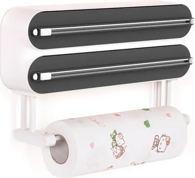 Produktbild von 3-in-1 Küchenrolhalter für Papier und Folie - Küchenorganizer mit Schneidwerkzeug - ohne Bohren - Küchenhilfe mit Aluminium-Schneidwerkzeug