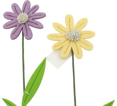 Produktbild von Filzblume 34x8cm, mit Holzstab – verziert