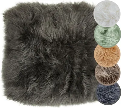 Echtes Schaffell-Sitzkissen in 6 Farben: Weiß, Taupe, Schwarz, Salbei, Grau, Cognac