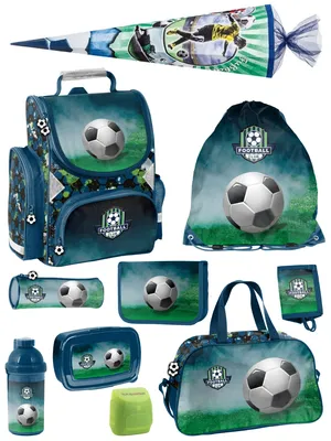 Produktbild von Ranzen-Set 1. bis 3. Klasse 10-teilig FUSSBALL Schulranzen-Set mit Schultüte / Zuckertüte und Sporttasche