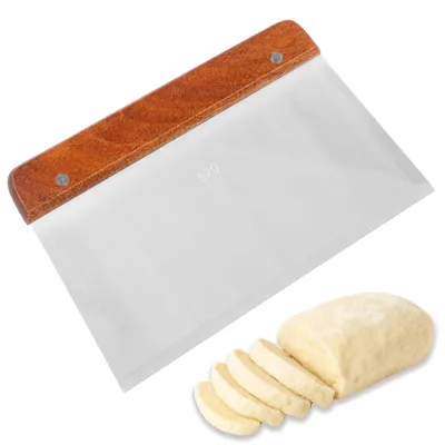 Produktbild von Großer Teigschaber aus Edelstahl mit Holzgriff, Teigwagen, Teigspatel, Küchenschaber, Backzubehör für Kuchen, Pizza, Brot und Gemüse, 20 x 13 cm