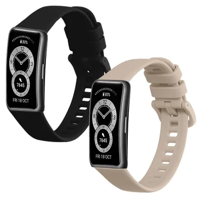 Produktbild von kwmobile 2x Uhrenarmband für Huawei Band 10 / 9 / 8 Armband - Fitnesstracker Band Set aus TPU Silikon - Ersatzarmband Smartwatch - Schwarz Beige