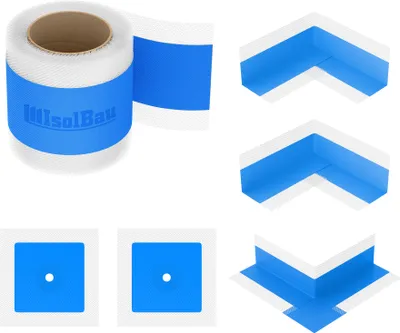 Produktbild von Isolbau 102B Bandset - Dicht-Set für den Innen und außen bereich inkl. 10 m Dichtband, 2x Innenecken, 1x Außenecke & 2x Wandmanschetten, Abdichtung Dusche Bad Küche Wand Wasserdicht