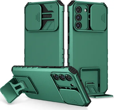 Obrázek produktu pro Pouzdro pro Samsung Galaxy S22 5G dvouvrstvé robustní, vojenská ochrana pouzdro s stojánku a posuvnou ochranou kamery zelené