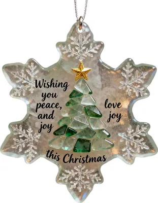 Produktbild von Schneeflockenförmige Christbaumkugeln aus Treibglas – Küsteninspirierte Erinnerungsstücke aus Treibglas zum Aufhängen am Weihnachtsbaum
