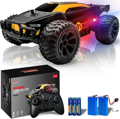 Produktbild von RC-Auto, Geländetauglich, 1:20. Ferngesteuertes Auto mit einer Geschwindigkeit von bis zu 20 km/h, ausgestattet mit LED-Beleuchtung. Allrad-RC-Fahrzeug mit rutschfesten Reifen
