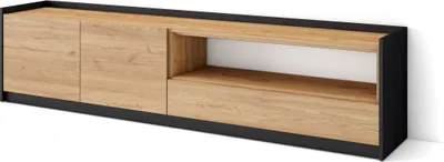 Image de Meuble TV, Banc Télé, Grand espace de Rangement, 207x37x50cm, Pour les TV jusqu'à 80", Meubles de salon, Chêne et noir