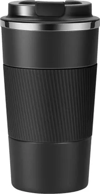 Image de Mug de voyage isotherme - en acier inoxydable - étanche - sans BPA - mug isotherme - avec couvercle - pour boissons chaudes et froides (500 ml, noir)