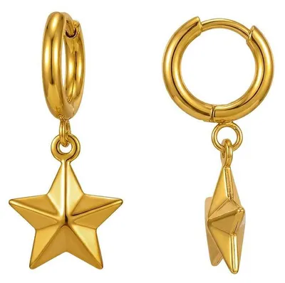Produktbild von Klappcreolen mit Stern: Edelstahl Ohrringe in Silber oder Gold Gold