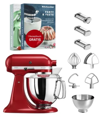 Produktbild von KitchenAid 4,8 L 5KSM175 Artisan Küchenmaschine Pastalover mit Nudelwalzen 3er- Set Empire Rot