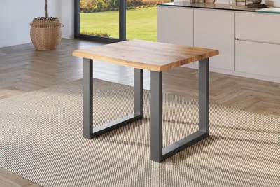 Produktbild von Möbelretoure Esstisch 80x80 cm Baumkante Holz Wildeiche-Optik U-Gestell Metall schwarz JULIUS