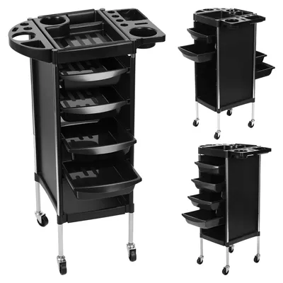 Image de Chariot de rangement pour salon de coiffure, 6 niveaux - Noir, avec roulettes