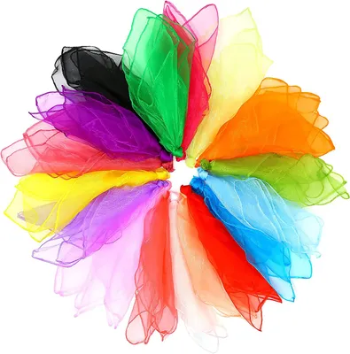 Produktbild von 16 Stück Jongliertücher, Bunte Tücher in 16 Farben Tanz Tücher für Tanzen, Jonglieren, Sensorisches, Tanztücher 60 x 60 cm