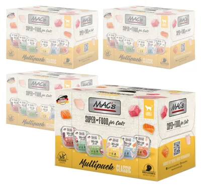 Produktbild von MAC's Cat Multipack 4x600g Getreidefreies Nassfutter für Katzen Huhn Ente Pute Lachs Kaninchen Rindfleisch