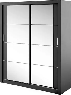 Produktbild von Furniture24 Schwebetürenschrank Kleiderschrank AR-03 ARTI Garderobenschrank Schrank Schiebetür Schiebeschrank mit Spiegel, 2 Kleiderstangen, 5 Einlegeboden Schwarz Matt, 180 cm breit