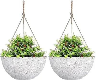 Zdjęcie produktu dla Wiszące doniczki wiszące 25 cm, białe w cętki, z drenażem