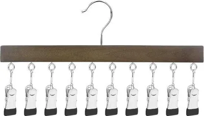 Productafbeelding van Unyqoos® Houten wasknijperhouders, 10 knijpers, 360° draaibare haken, roestvrijstalen knijpers met plastic coating – geschikt voor sokken, ondergoed, maskers (bruin)