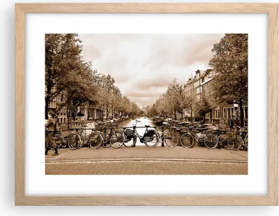 Produktbild von Gerahmtes Poster - Rahmen in heller Eiche - Kanal Fahrräder Amsterdam Zentrum - 40x30 cm - Wand Bild - Wanddeko - Wandbilder - Wandposter - Bilderrahmen - Bilder - Kunstdruck - P2NAA40x30-2971