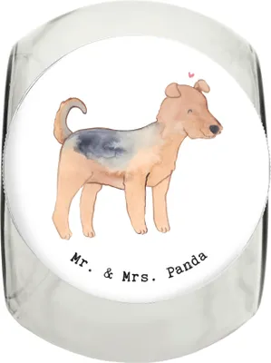 Produktbild von Mr. & Mrs. Panda Dose Airedale Terrier Moment XL 2000ml - Weiß - Geschenk, Vorratsglas, glasbehälter, schraubglas, Leckerli, Keksdose